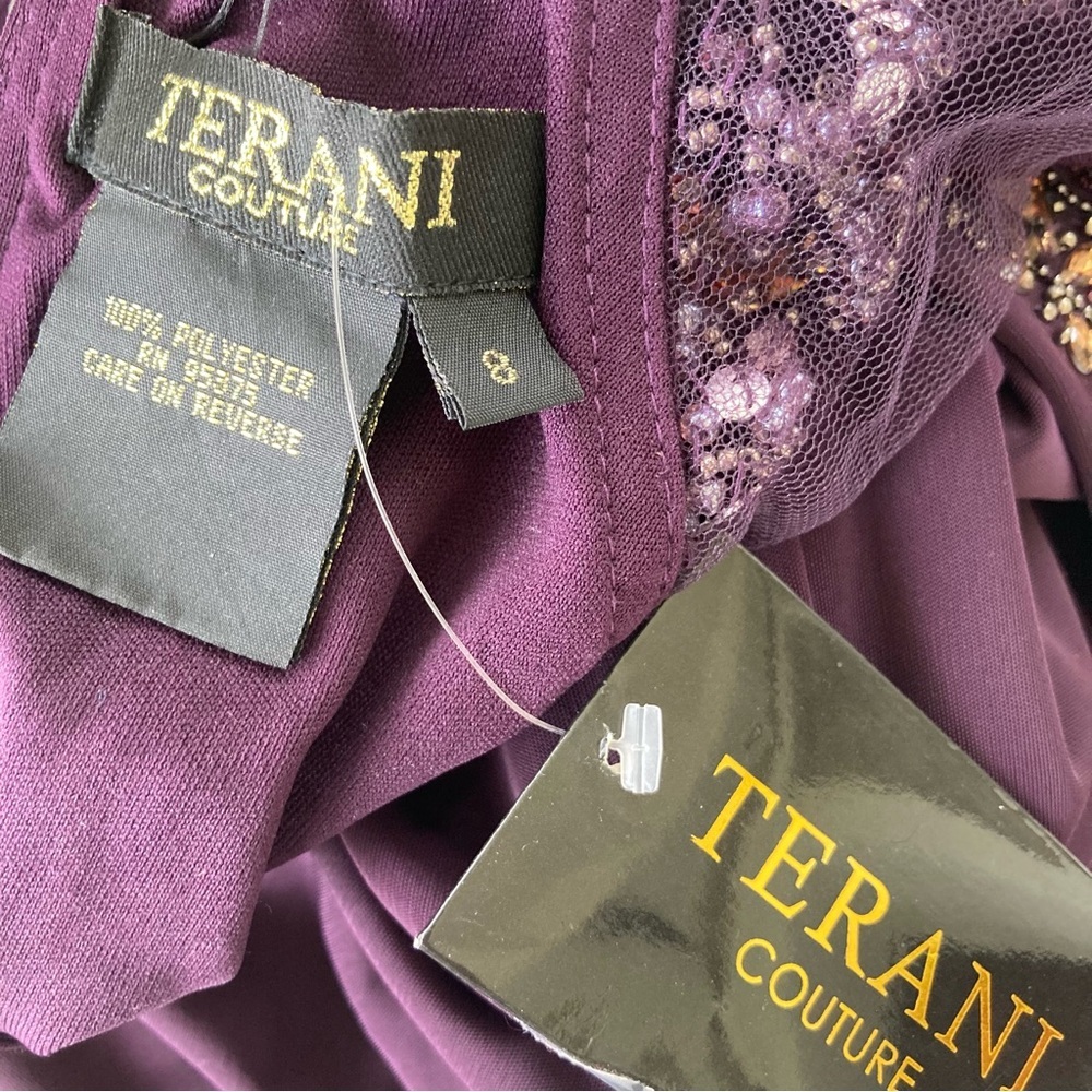 TERANI EVENING M1447 Embellished Beaded Jersey Sheer Sleeve Gown Womens 8 - Picture 14 of 16